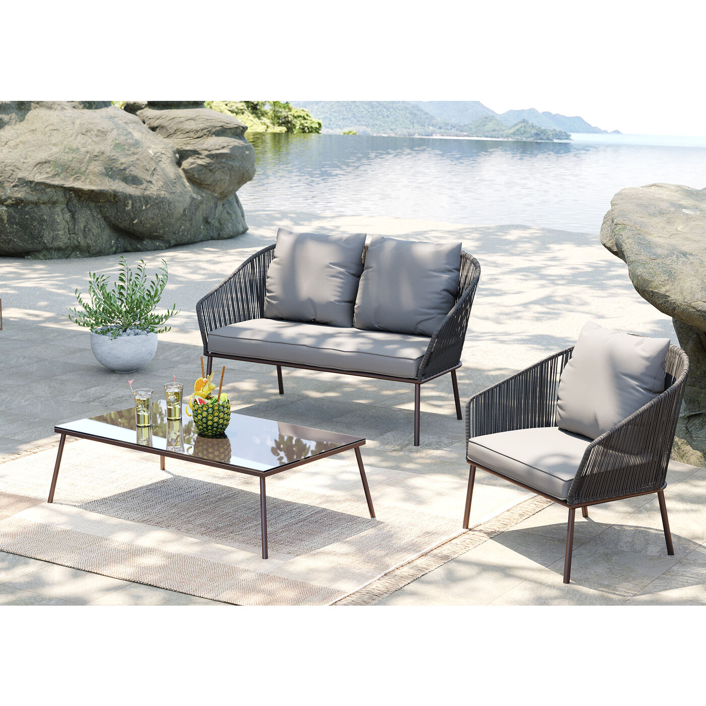 Elba Grey Quattro Sofa Set