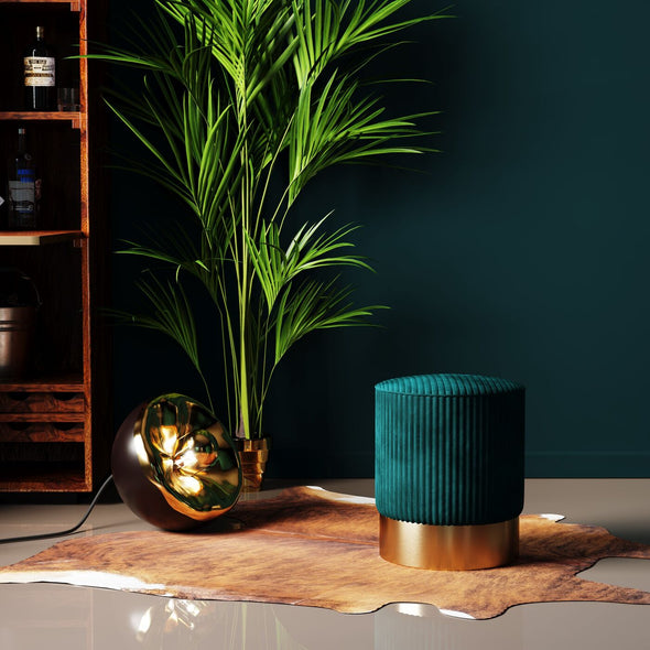 Stool Cherry Dark Green Cord Brass Ø35cm