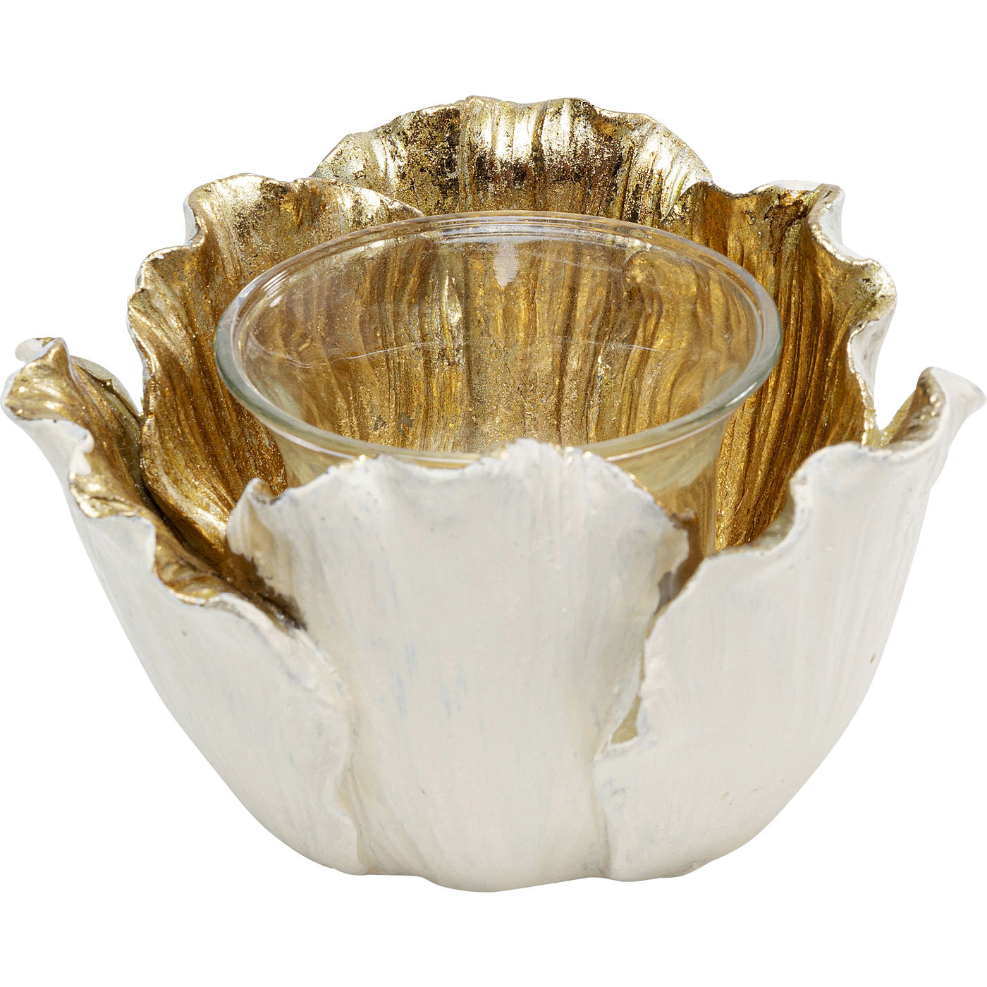 Tealight Holder Flower Bloom Creme Gold 10