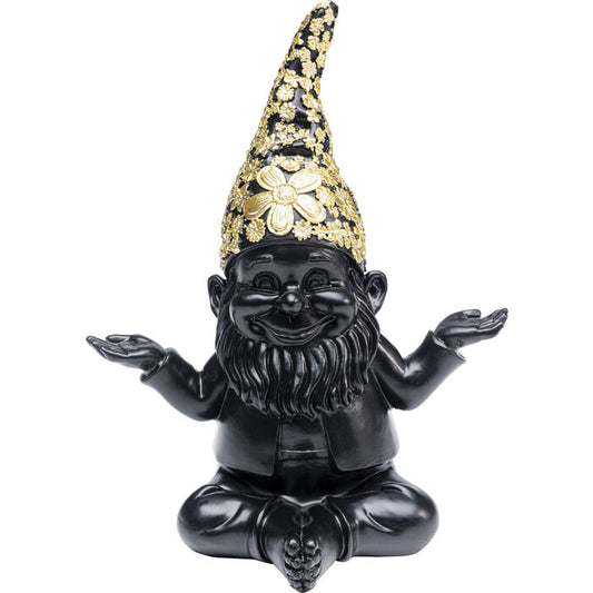 Deco Figurine Gnome Meditation Black Gold 19cm