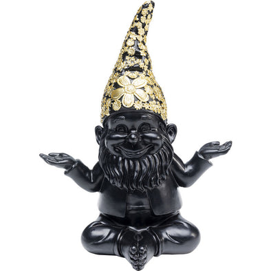 Deco Figurine Gnome Meditation Black Gold 19