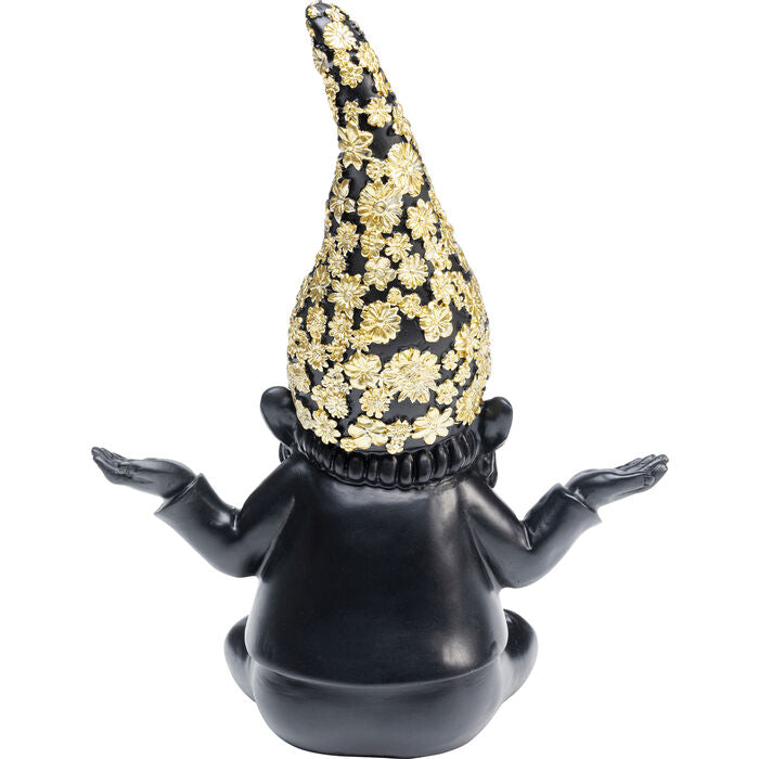 Deco Figurine Gnome Meditation Black Gold 19cm