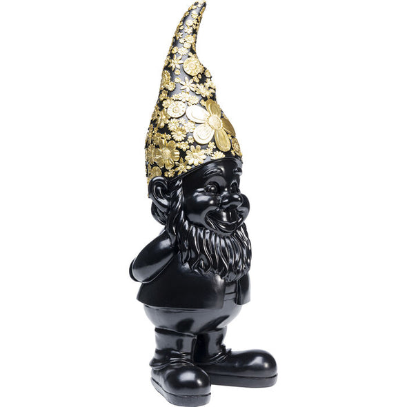 Deco Figurine Gnome Standing Black Gold 61cm