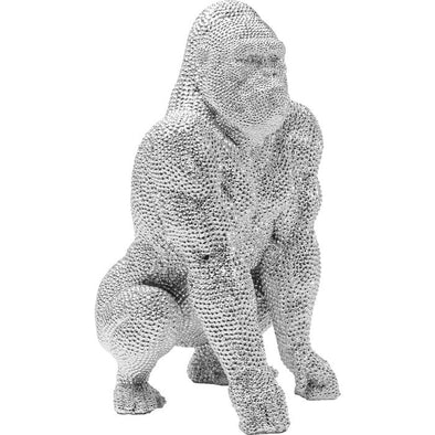 Deco Figurine Shiny Gorilla Silver 46cm