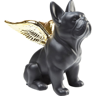 Deco Figurine Sitting Angel Dog Gold-Black