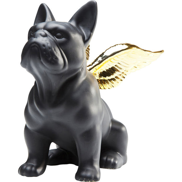 Deco Figurine Sitting Angel Dog Gold-Black