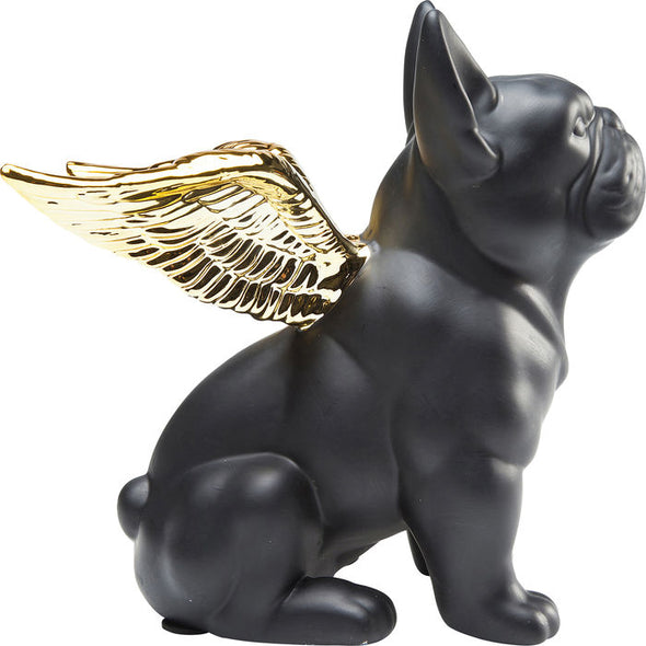 Deco Figurine Sitting Angel Dog Gold-Black