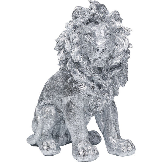 Deco Figurine Sitting Lion Silver 42cm