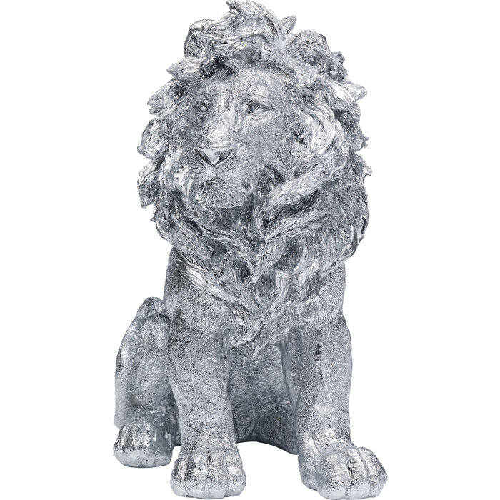 Deco Figurine Sitting Lion Silver 42cm