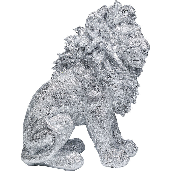 Deco Figurine Sitting Lion Silver 42cm