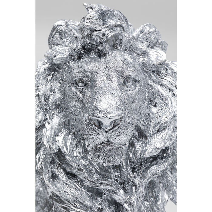 Deco Figurine Sitting Lion Silver 42cm