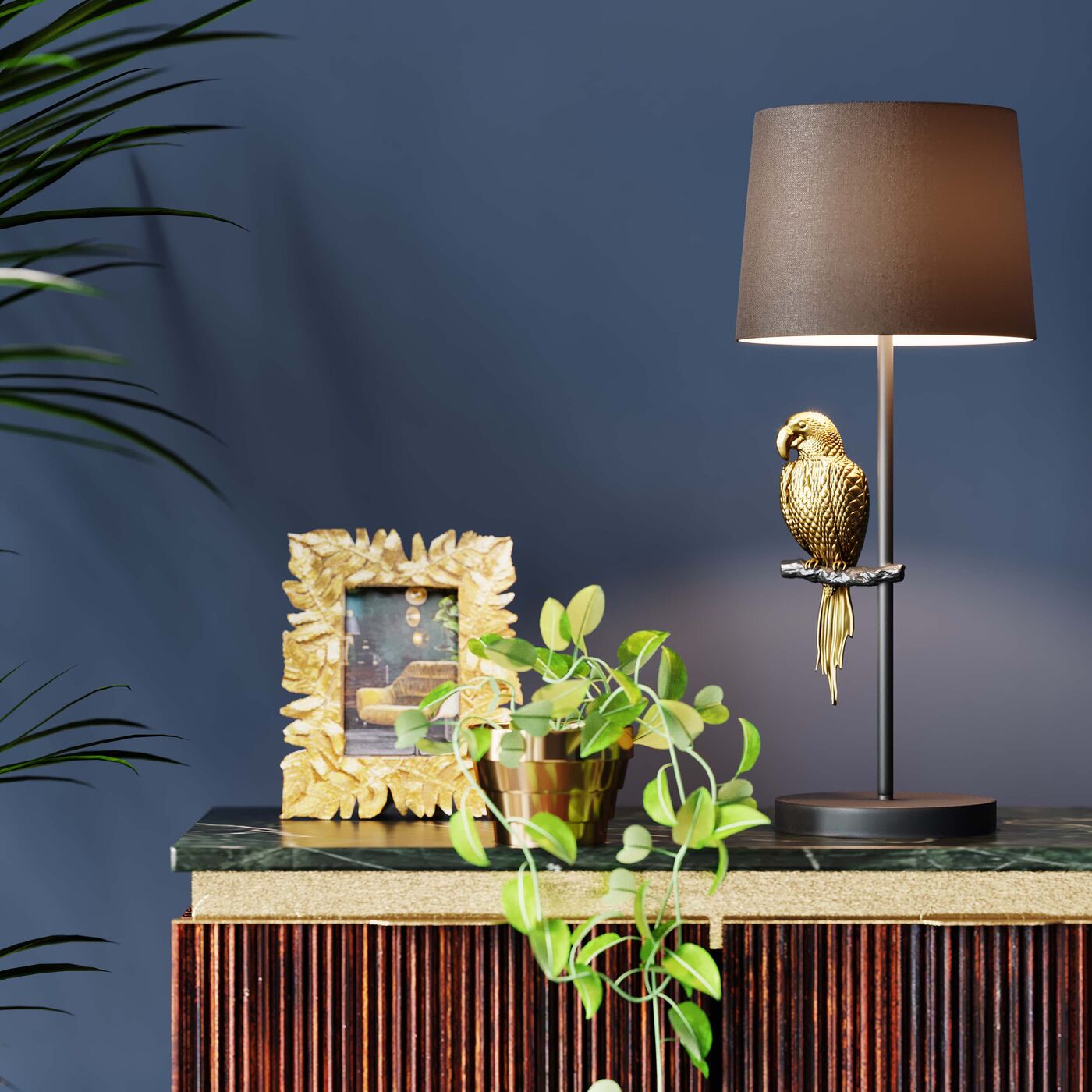 Table Lamp Animal Parrot Gold 56cm