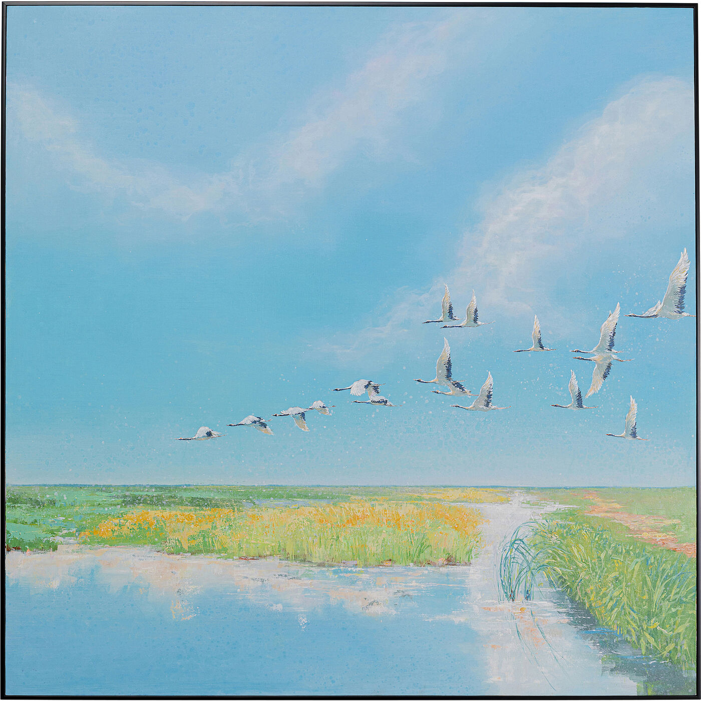 Framed Picture Flying Birds 120x120cm