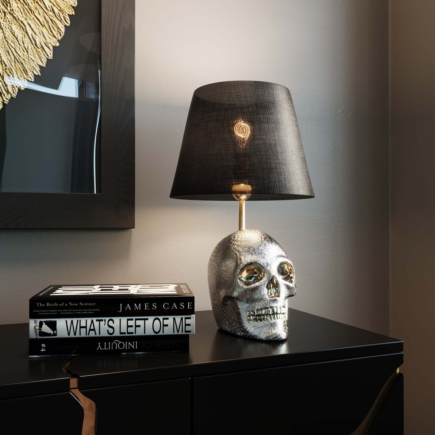 Table Lamp Skull Crystals Front 44cm