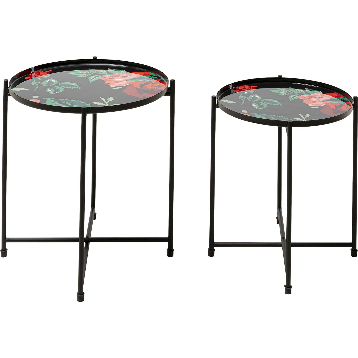 Side Table Flowers Garden Round (2/Set)