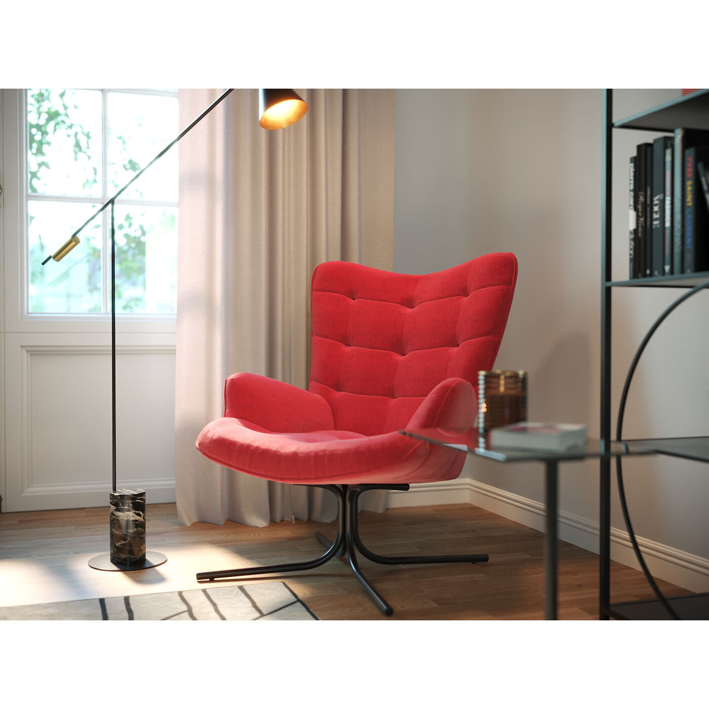 Swivel Armchair Oscar Velvet Red