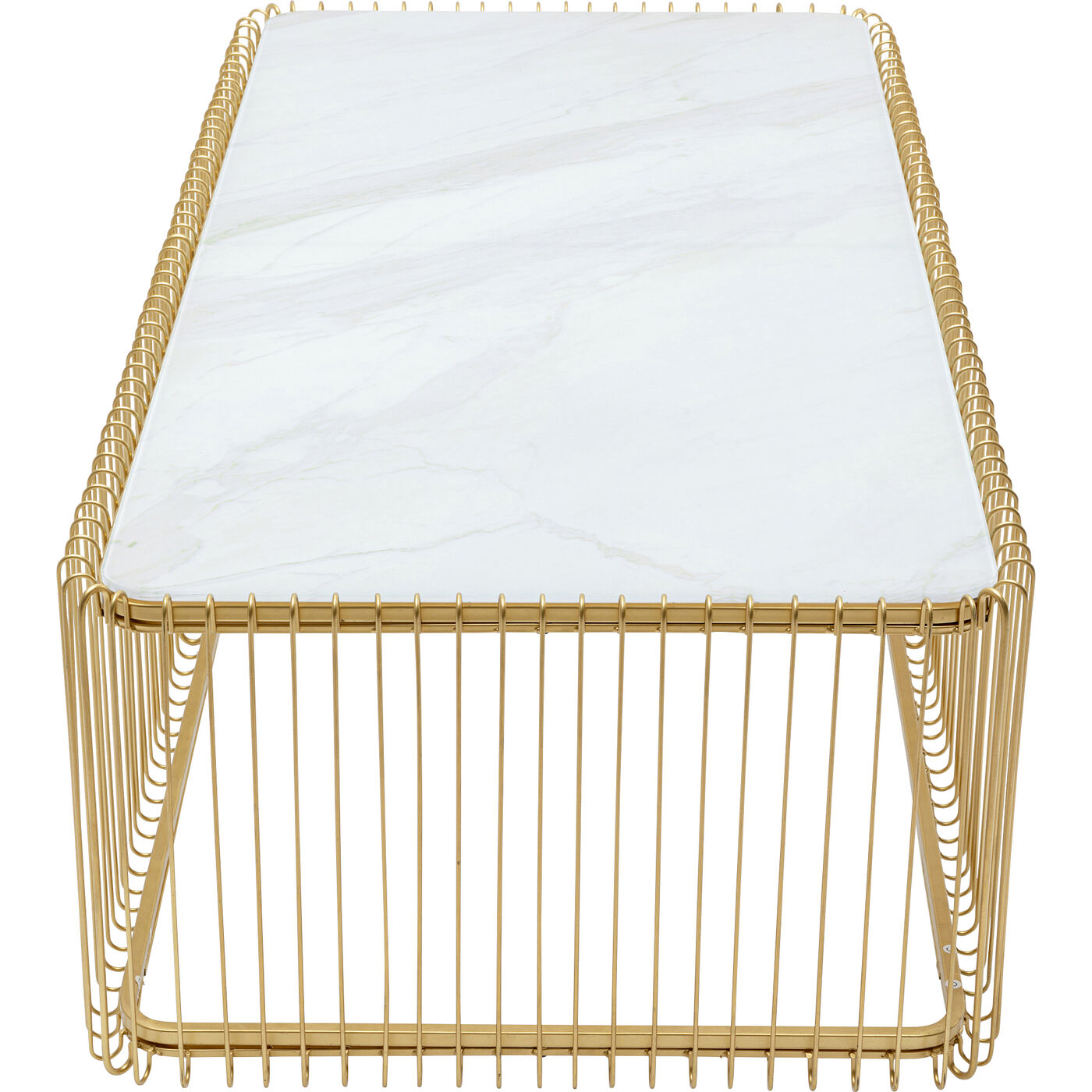 Coffee Table Wire Glass Marble White 145x70cm