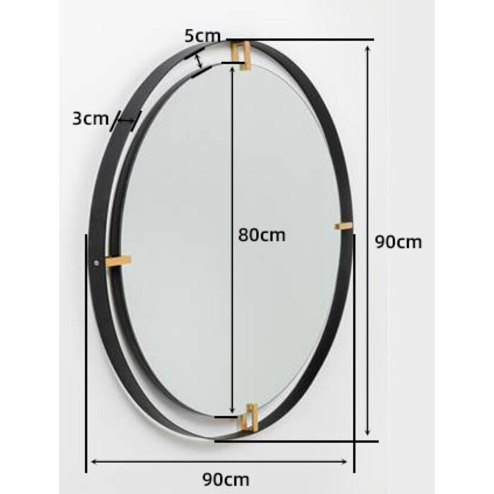 Round Mirror Black Gold Frame 