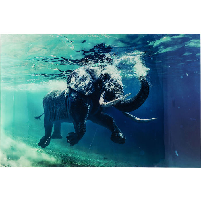 Swimming Elephant Glass Picture