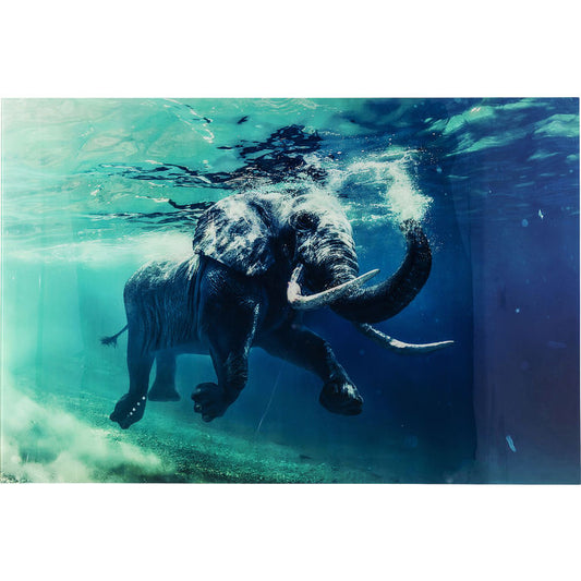 Swimming Elephant Glass Picture