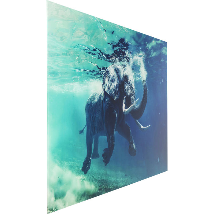 Swimming Elephant Glass Picture