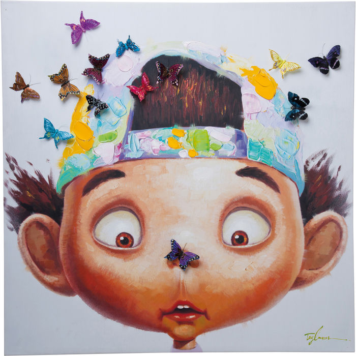 Picture Touched Boy with Butterflies 100x100cm