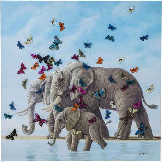 Elephants Butterflies Canvas