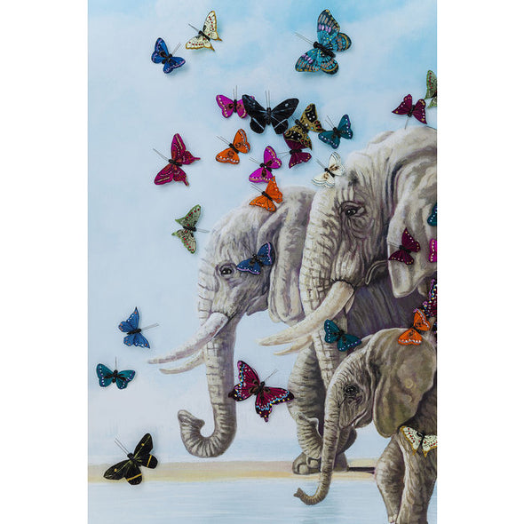 Picture Touched Elefants with Butterflies 120x120
