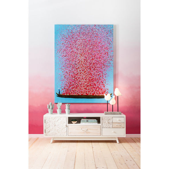 Picture Touched Flower Boat Blue Pink 100x80cm